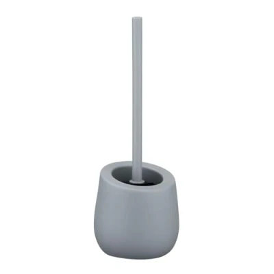 Image of adidas Badi Toilet Brush Holder Grey with Silicone Bristles and Edge Cleaner, Ceramic, 38 x 13.5 cm