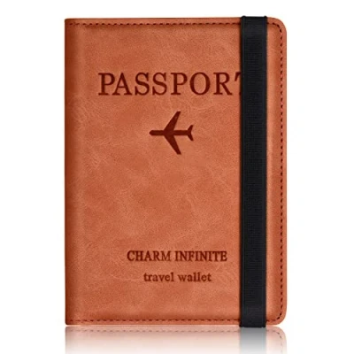 Image of Passport Holder Cover, PU Leather RFID Travel Wallet Case Organiser Accessories, UK Cover for Passport, Business Cards, Credit Boarding Passes (Orange)