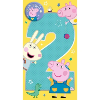 Image of Official Peppa Pig Age 2 Birthday Card, Includes Badge