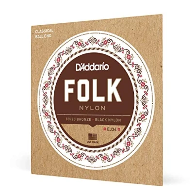 Image of D&#039;Addario Guitar Strings Folk Nylon EJ34 Classical Core, Ball End 80/20 Bronze Wrap, Black Trebles