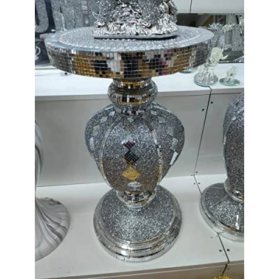 Image of Biznest End Table Style 21 Large 40X60Cm Crushed Diamond Crystal Sparkly Silver Mirrored Side