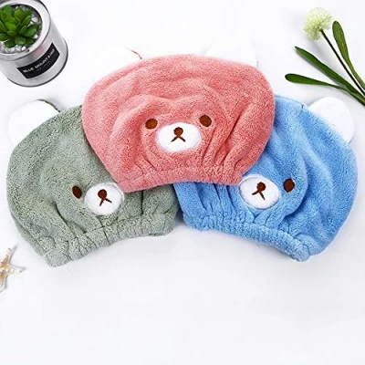 Image of Abcsea 2 Pieces Quick Dry Hair Towel For Kids, Cap Children, Drying Towel, Super Absorbent Towels, Turban, Blue and Pink