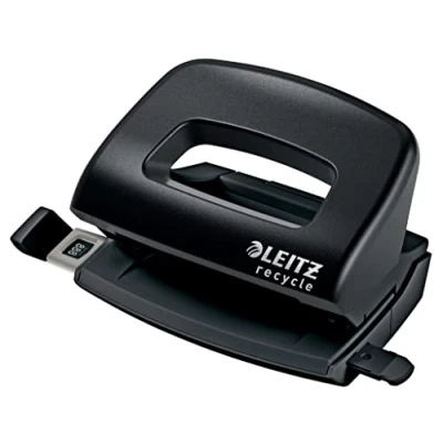 Image of Leitz NeXXt Recycle Mini Hole Punch, 10 A4 Sheet Puncher, 100% Recyclable, Steel &amp; Recycled Plastic, CO2 Neutral, Eco Friendly, Range, Black, 50100095