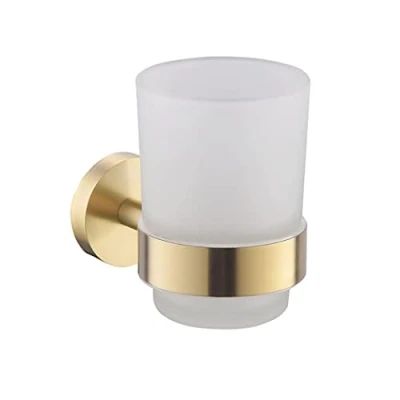 Image of WRIST Toothbrush Holder,Wall Mounted Tumbler Holder Stainless Steel with Frosted Glass Cup,Brushed Gold