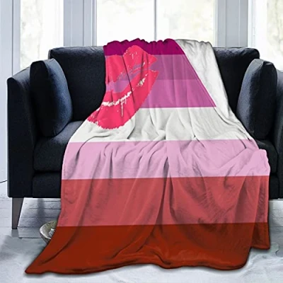 Image of Hdadwy Lipstick Lesbian Pride Flag Flannel Fleece Throw Blankets for Bed Sofa Room Home Soft Blanket Warm All Season Plush 50&quot;x40&quot;