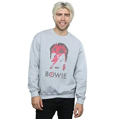 Image of Absolute Cult David Bowie Men&#039;s Aladdin Sane Distressed Sweatshirt Sport Grey Large