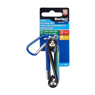 Image of Blue Spot Tools 9 Pce Folding Hex, TORX and Screwdriver Wrench Set