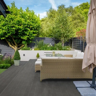 Image of Jardí Composite Decking Boards / 6 Square Metres Castle Grey/Wood Effect WPC Pack Garden Outdoor Patios Terrace Hot Tub Tiles (incl. Fixing Screws &amp; Clips)