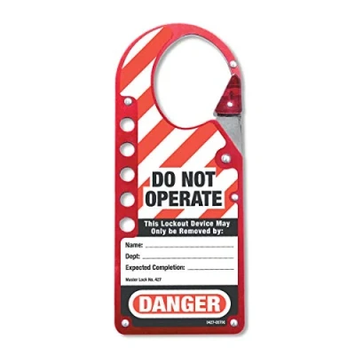 Image of Master Lock 427 Labeled snap on Lockout hasp for 5 Safety Padlocks Mechanical Lockout, Red