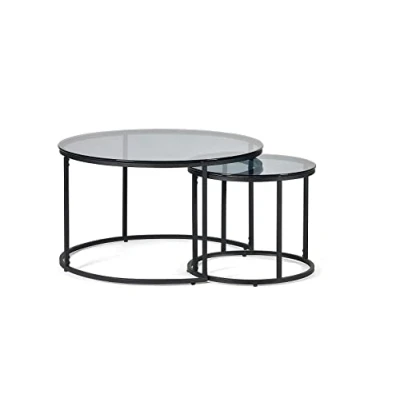 Image of Julian Bowen Chicago Round Nesting Coffee Tables, Smoked Glass/Black, One Size