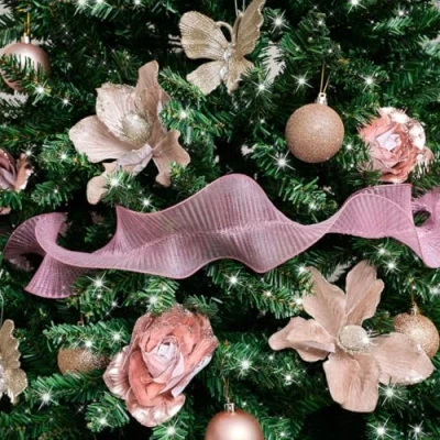 Image of Melody Maison Hot Pink Sparkle Ruffle Christmas Tree Ribbon 270cm