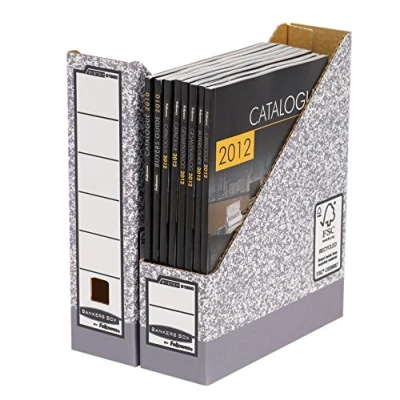 Image of Fellowes 10 Magazine File Holder Cardboard for Magazines, Books &amp; Paperwork FSC Certified W15.9 x H31 D32cm Pack of Grey
