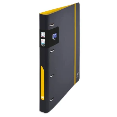 Image of OXFORD European Binder for Students A4 30 mm Spine 4 D Rings Expanded Polypropylene Cover Two Tone Black/Yellow
