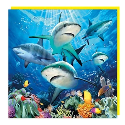 Image of Tracks SHARKS Greeting 3D Lenticular Hologram Holographic Card, Multicolor