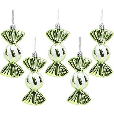 Image of Christmas Concepts® Pack of 5 110mm Large Sweet Shaped Baubles Shiny &amp; Glitter Decorated (Lime Green)