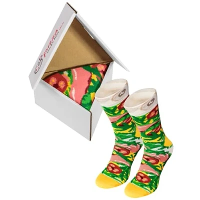 Image of Rainbow Socks Women Men Pizza Box Italian 1 Pair Size 7,5 11