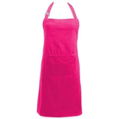 Image of DII 100% Cotton, Colorful Unisex Bib Chef Kitchen Apron, Adjustable Neck &amp; Waist Ties, Front Pocket, Durable, Comfortable, Perfect for Cooking, Baking, BBQ Neon Pink