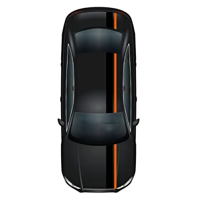 Image of Finest Folia Racing Stripes 5 m x 15 cm and 10 Rally Viper Strips for Vehicles Car Accessories Tuning Bonnet Roof Rear (Black Gloss/Orange)