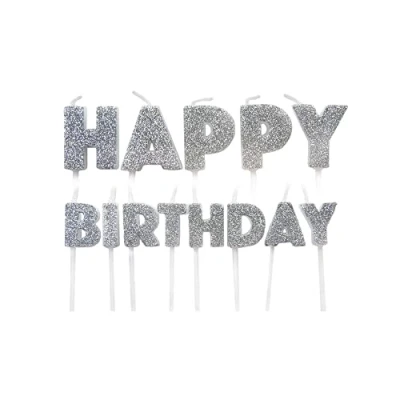 Image of Anniversary House Happy Birthday Candles, Silver Glitter, Pack of 13, Celebration Cake Topper Decoration, 7 Centimeters, AHC231