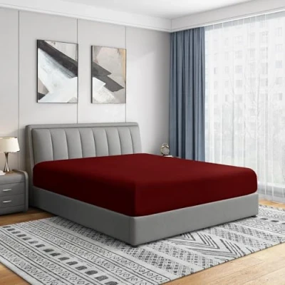 Image of Cathay Luxury Silky Soft Polyester Single Fitted Sheet, Queen Size, Burgundy