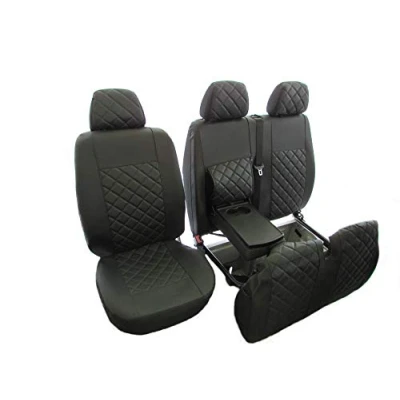 Image of Texmar Designed to fit IVECO DAILY after 2015 RIGHT HAND DRIVE ECO BLACK LEATHER Seat Covers 2+1 (1 single 1 double)