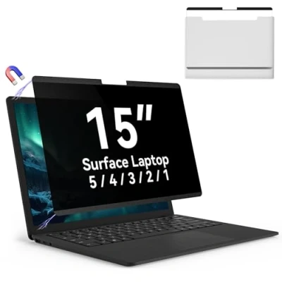 Image of Magnetic 15 Inch Surface Laptop 5 Privacy Screen for Microsoft 5/4/3/2/1, Removable Anti Spy Filter Black Security Film, Blue Light Reusable Shield, Matte Bubble Free Guard