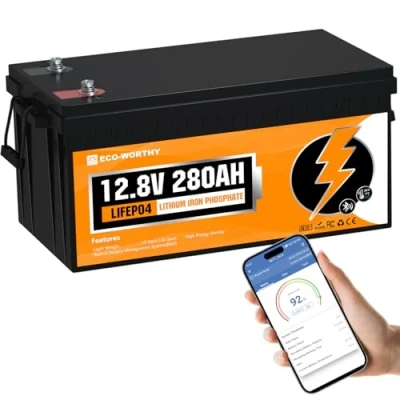Image of ECO WORTHY 12.8V 280Ah LiFePO4 Lithium Battery, 6000+ Cycles, Built in BMS,Bluetooth &amp; Low Temperature Protection, for Home Backup/RV/Marine/Off Grid Solar