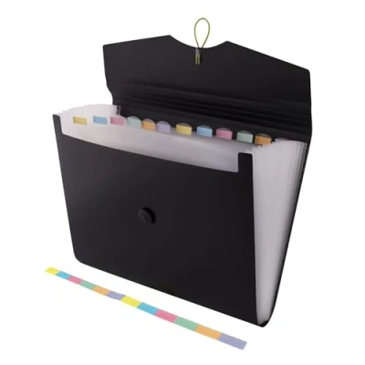 Image of D.RECT Expandable Expanding File Document Organiser Folders Expander for School Office Home Pockets Filing Box 12 Compartments Size: A4 Colour: Black 5580