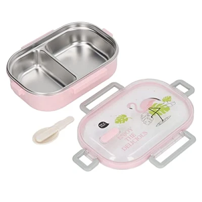 Image of ciciglow Thermal Insulation Lunch Box, 304 Stainless Steel Box Compartment Liner, Bento Illustration Style Leak Proof Container for Student Children(Transparent Pink Bird)