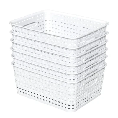 Image of Callyne Set of 6 Plastic Storage Baskets, Organizer Basket, White