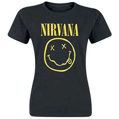 Image of Nirvana Men&#039;s Smiley T Shirt, Black, X Large