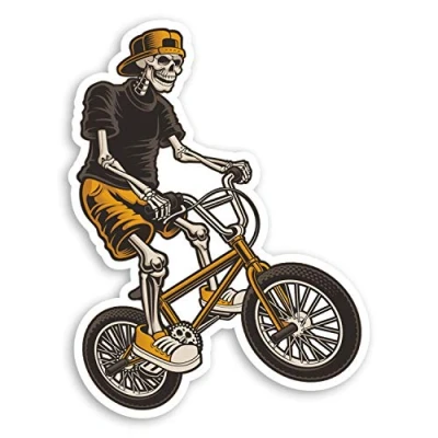 Image of 2 x 10cm Skeleton Biker Vinyl Stickers Bike BMX Fun Laptop Sticker #20752 (10cm Tall)