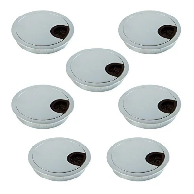 Image of Emuca Round built in metal grommet for table/desk/worktop, Ø80mm, Matt chrome, Set of 7