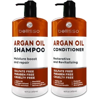 Image of Bellisso ​Argan Oil Shampoo and Conditioner Set Sulfate Free ​and ​Paraben Morrocan Hair Treatment for Women ​Men