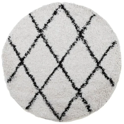 Image of vidaXL Round Shaggy Rug Modern Cream/Black Area for Living Room/Bedroom/Office, Plush High Pile Polypropylene, 80cm Diameter, Soft &amp; Easy Clean