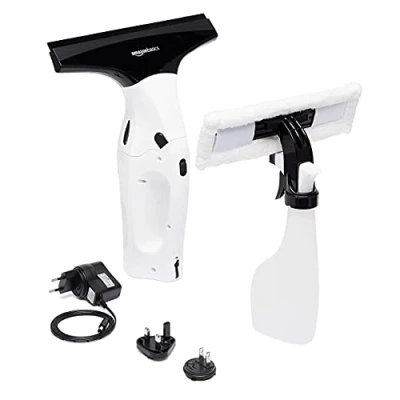 Image of Amazon Basics Window Vacuum Cleaner Set With Rechargeable Lithium Battery For Windows, Tiles, Mirrors &amp; Shower Screens, EU/UK/US/JP Plug Included, 12.6 x 27.99 33.81 cm