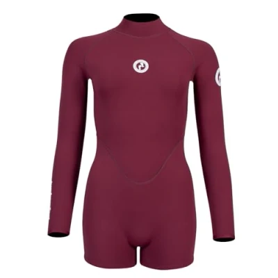 Image of Two Bare Feet Womens Arabella 2mm Superstretch Neoprene Swimsuit Style One Piece Wetsuit (Arabella Shorts (Burgundy), S)