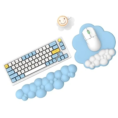 Image of MAMBASNAKE Cloud Mouse Pad and Keyboard Wrist Rest Support Set with Coaster, Comfortable Memory Foam Cushion Mousepad Non Slip Base, Ergonomic Easy Typing Pain Relief