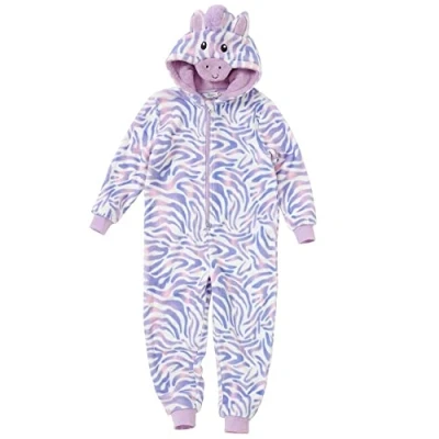 Image of Animal Crazy Boys Girls Striped Zebra Onesie Fleece Jumpsuit Playsuit UK Seller 10/11 Years