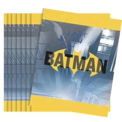 Image of Vibrant Yellow Batman Loot Bags Retro Comic Themed Party Favors Perfect for Kids&#039; Birthday Parties &amp; Special Events 8ct