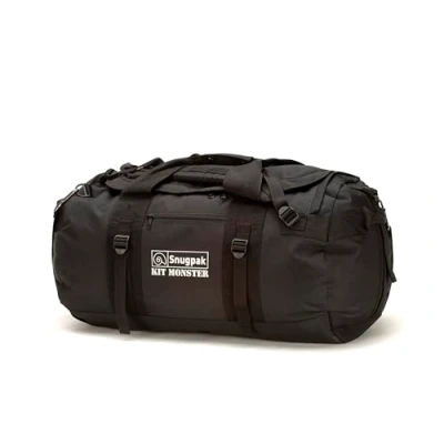 Image of Snugpak Kitmonster 65 WTGE Heavy Duty 600D Nylon Overnight Bag with 6 Compression Straps, Zipped Compartments Adventure Holdall Easy Haulage, Durable Zipper Black