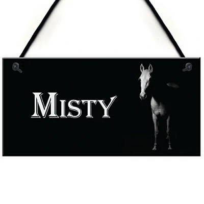 Image of RED OCEAN Personalised White Horse Pony Stable Name Plate Hanging Plaque Home Barn Sign