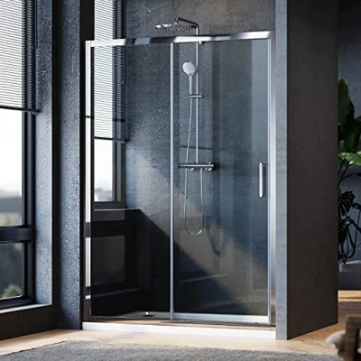Image of ELEGANT 1400mm Sliding Shower Door Modern Bathroom 8mm Easy Clean Glass Enclosure Cubicle