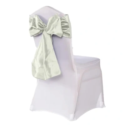 Image of Elegant Event Essentials Set of 10 Taffeta Chair Sashes Bow Tie Wider Fuller Cover Decor for Wedding Decorations, Birthday, Banquets, Reception &amp; Party Events Ribbon Ivory
