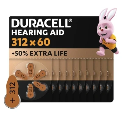 Image of Duracell size 312 Hearing Aids batteries (pack of 60) +50% Extra Life, Easy Installation, 100% recyclable packaging, guaranteed 4 years in storage
