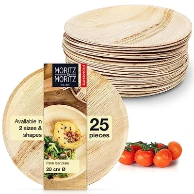 Image of Moritz &amp; 25x Disposable Palm Leaf Plates Round Ø 25cm Biodegradable Compostable Eco Friendly Like Bamboo Plates, Wooden Paper