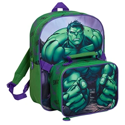 Image of The Hulk Backpack with Lunch Bag for Kids Marvel School 2 Piece Matching Insulated Set