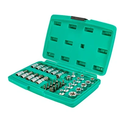 Image of WIESEMANN 1893 Large Socket Wrench and bit Set for Torx Screws 34 pcs 3/8 inch Made of Chrome Vanadium Steel I Insert External Tamper Internal 80164