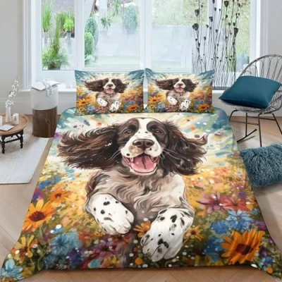 Image of Springer Spaniel 3 Pieces Duvet Cover Set 3D Printed Bedding Single Bed Quilt King Size Graffiti Art with Zipper Closure Double（200x200cm）