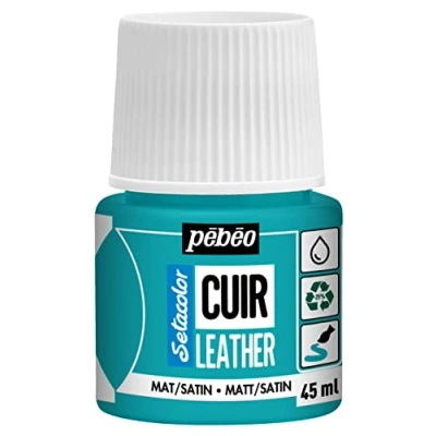 Image of PEBEO Setacolor Leather Acrylic Paint for and Leatherette Customization Bag, Shoe, Sneaker Resistance to scratches, folds, rubbing Matt/Satin finish Turquoise Blue 45 ml